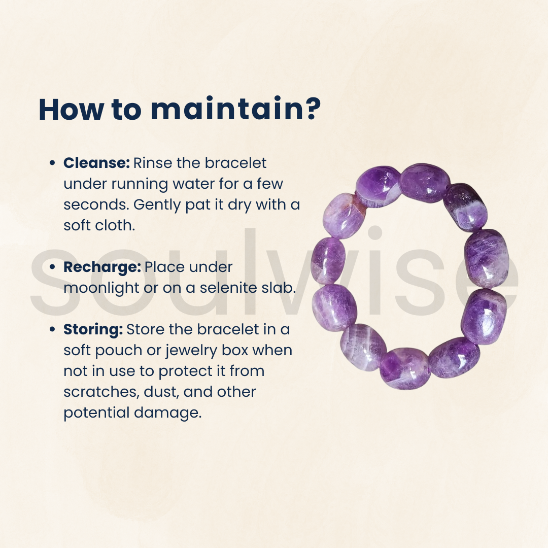 Soulwise Natural Amethyst Tumble bracelet for good relationship, happiness, health, and wealth, healing Crystal for Peace, Chakra Healing, and balancing
