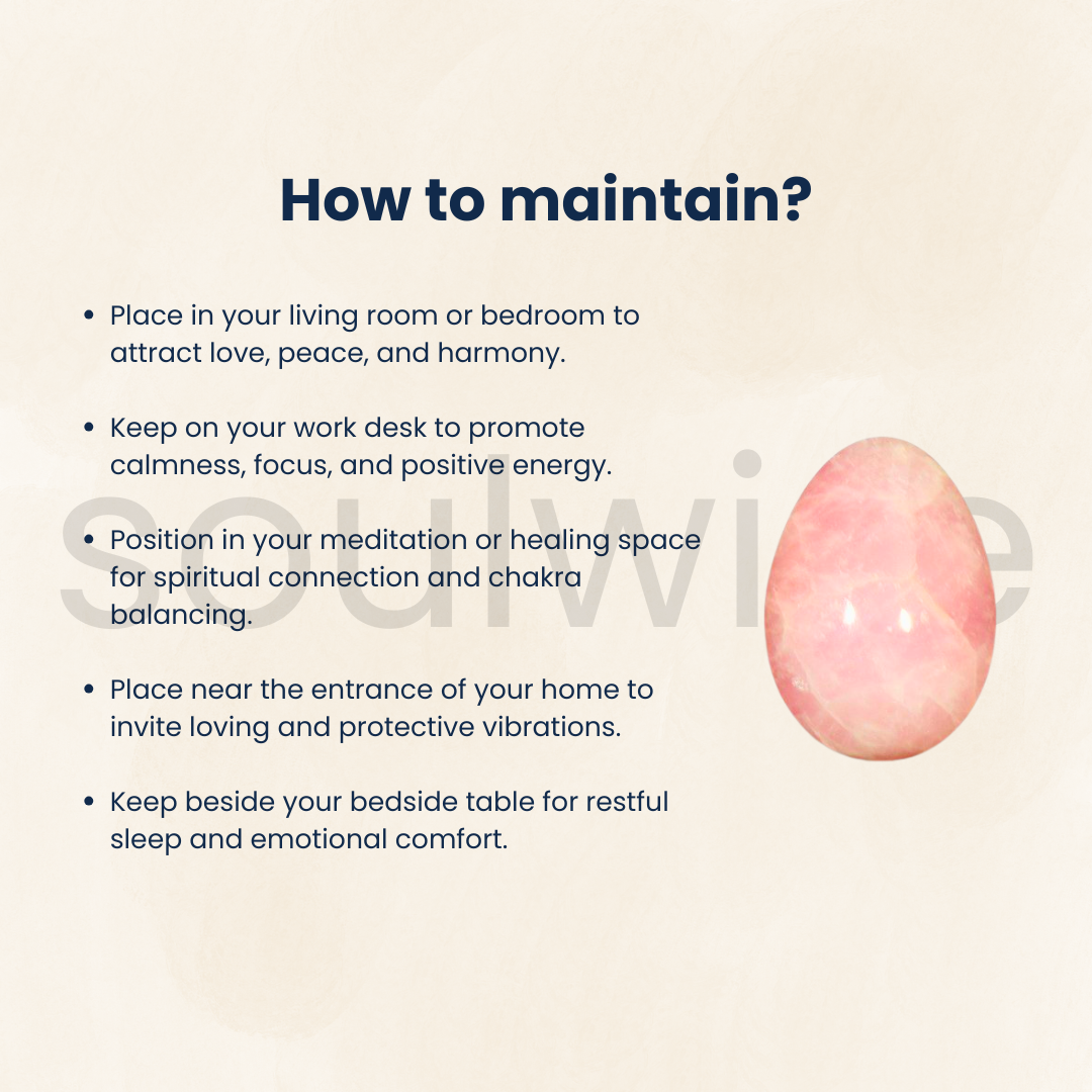 Soulwise Rose Quartz Crystal Egg – Natural Polished Gemstone for Energy Healing, Meditation & Decorative Display