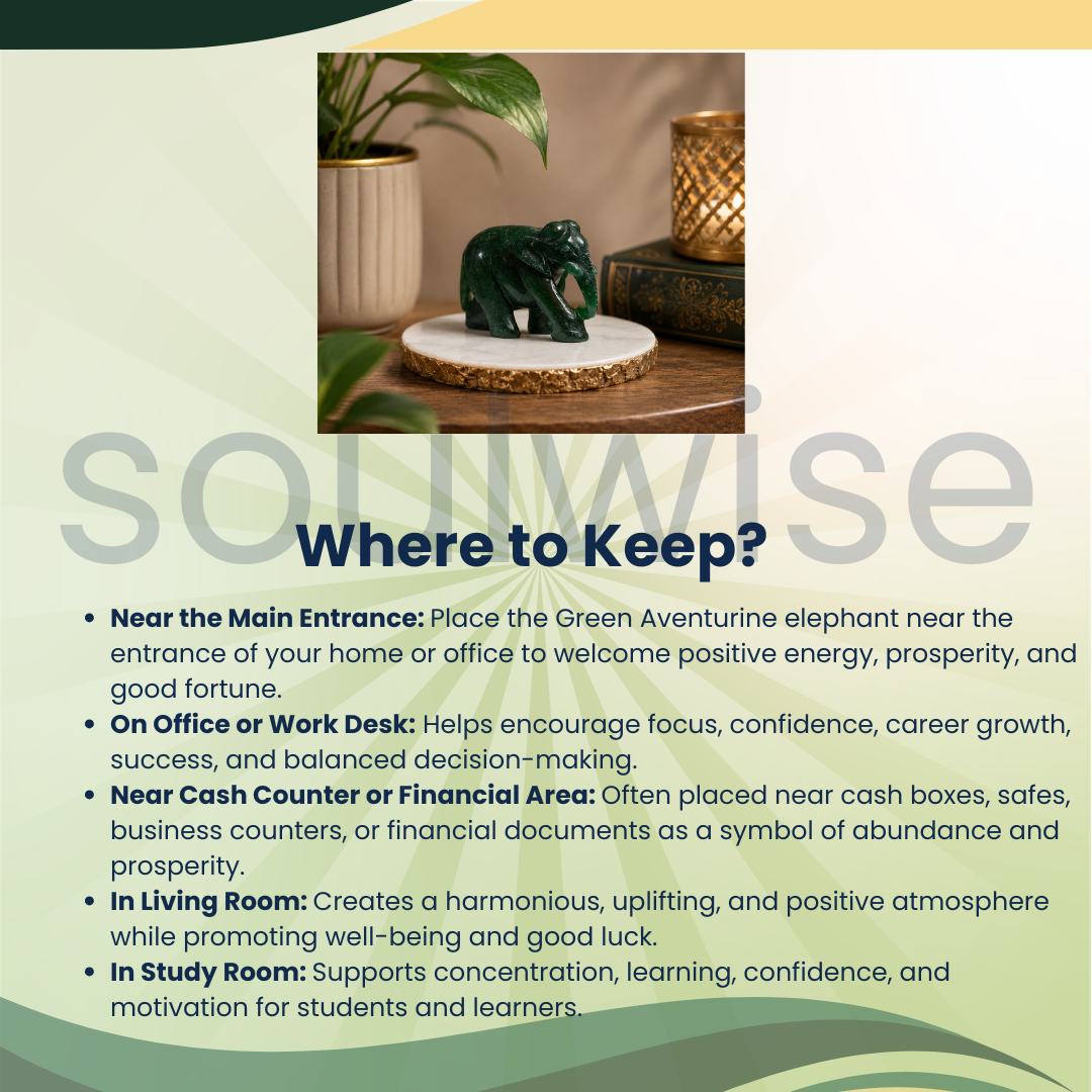 Green Aventurine Elephant Statue | Crystal Elephant for Luck, Prosperity, Success & Positive Energy | Vastu & Feng Shui Decor.