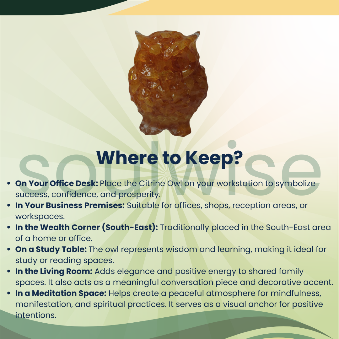 Citrine Owl – Natural Crystal Owl for Abundance, Prosperity, Success & Positive Energy | Spiritual Home & Office Décor