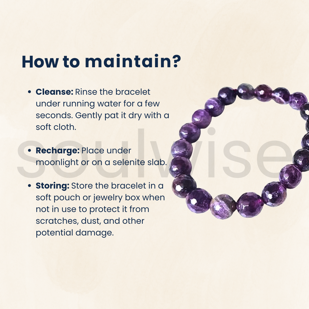 Amethyst Bracelet Faceted Beads 10mm, healing crystal reduce stress, promote peace