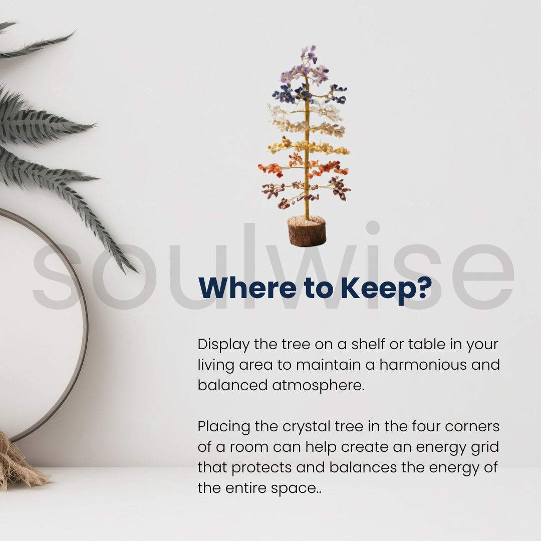 Seven Chakra Money Tree Bonsai – 15” Multicolor Healing Gemstone Tree with Golden Wire