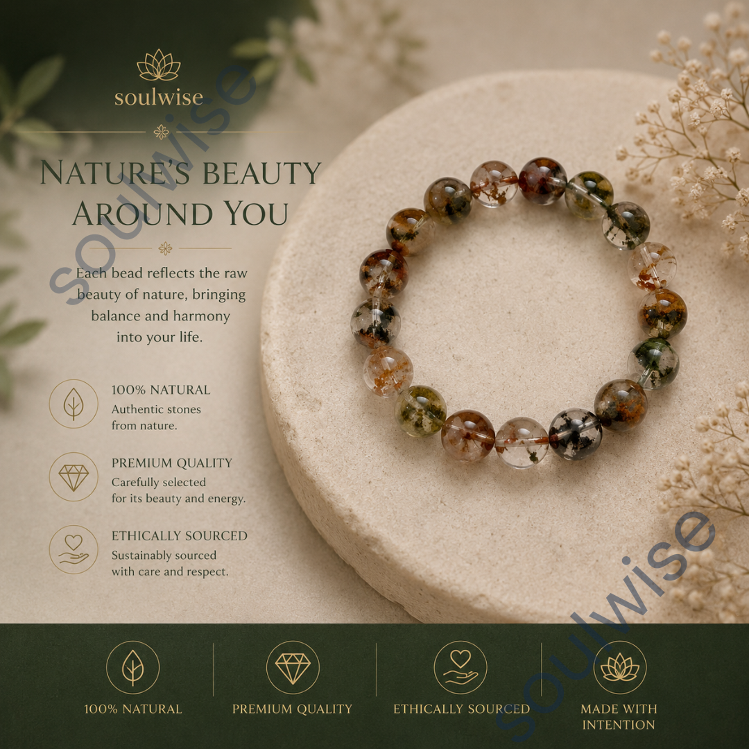 Garden Quartz (Lodolite) Bracelet – Natural Healing Crystal Bracelet for Manifestation, Spiritual Growth, Clarity & Positive Energy