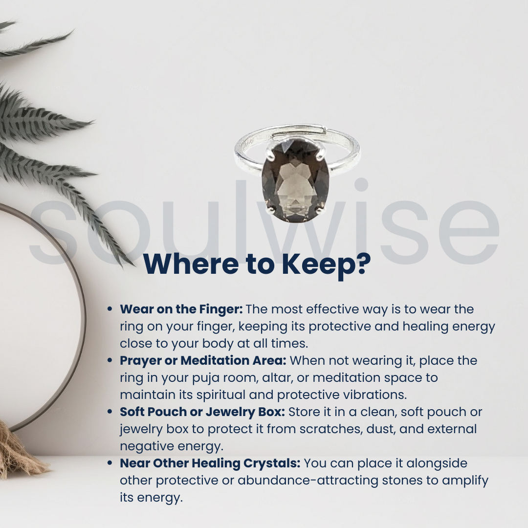 Natural Smoky Quartz Gemstone Ring – Stress Relief ,Protection,Healing & Grounding.