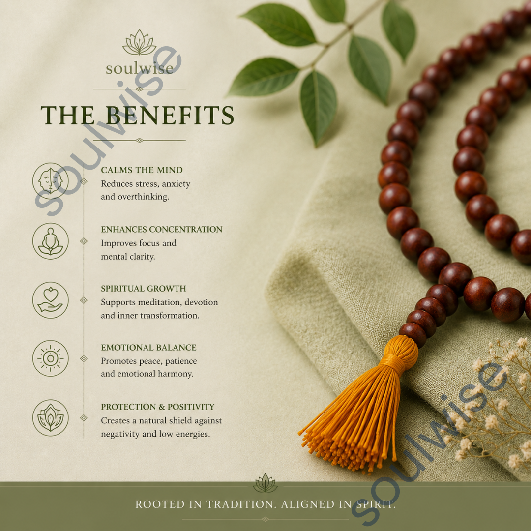 Red Sandalwood Mala (Lal Chandan Mala) 6mm – Natural Wooden Prayer Mala for Meditation, Mantra Chanting, Yoga & Spiritual Wellness