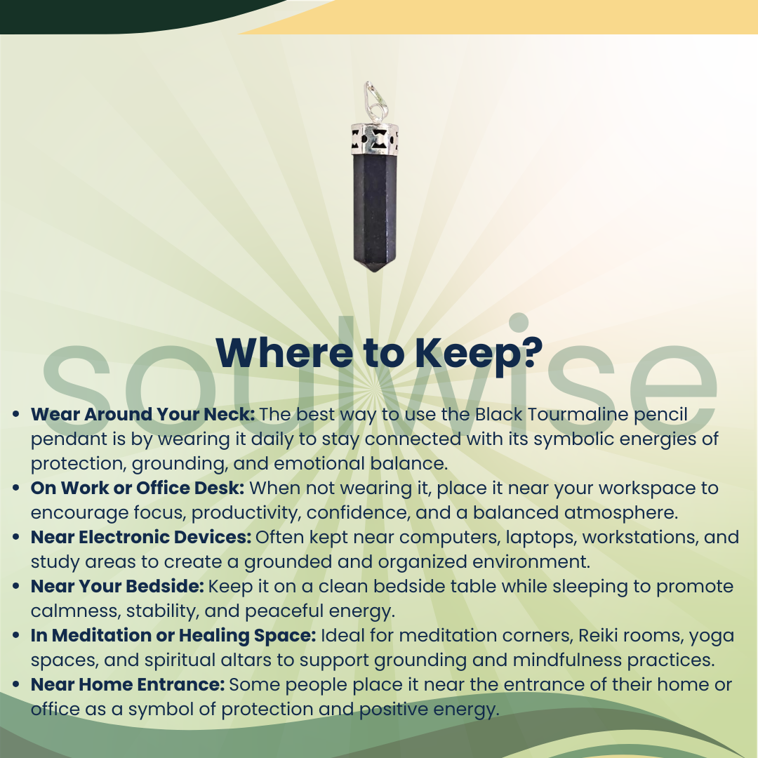 Black Tourmaline Pencil Pendant – Natural Healing Crystal Necklace for Protection, Grounding & Positive Energy