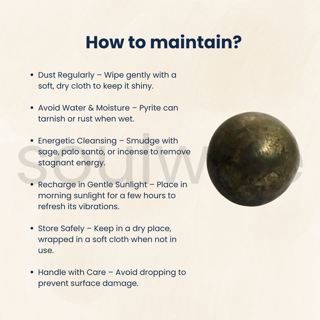 Soulwise Natural Pyrite Crystal Sphere – Golden Energy Stone for Prosperity, Positive Vibes & Home Decor.
