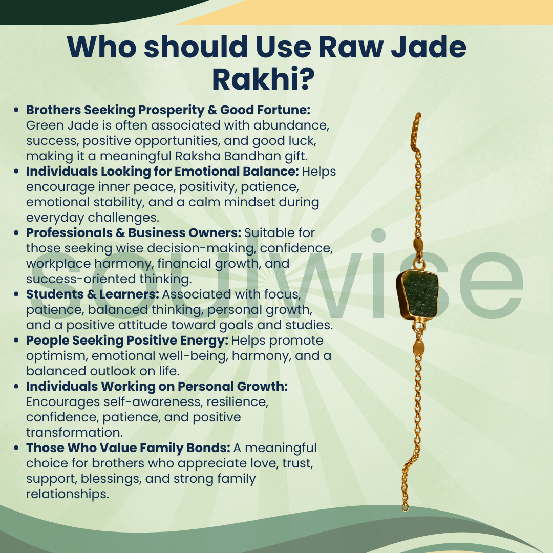 Rough Green Jade Rakhi Cum Bracelet – Natural Crystal Rakhi Bracelet for Prosperity, Harmony & Good Fortune