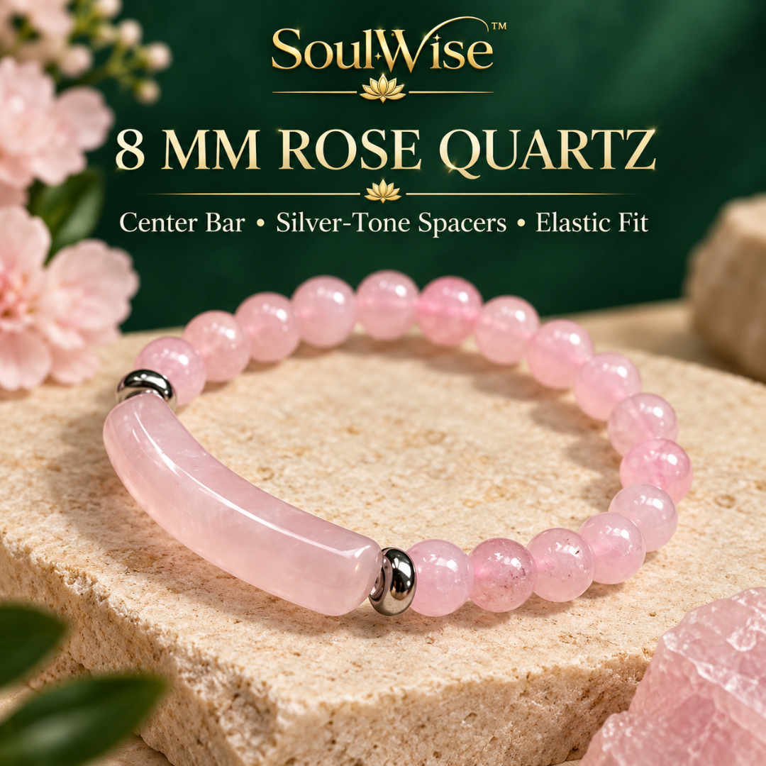 Natural Rose Quartz 8mm Beaded Bracelet with Center Charm – Pink Healing Crystal Bracelet for Love, Self-Love, Emotional Balance, Heart Chakra, Relationship Harmony & Positive Energy | Unisex Spiritual Jewelry