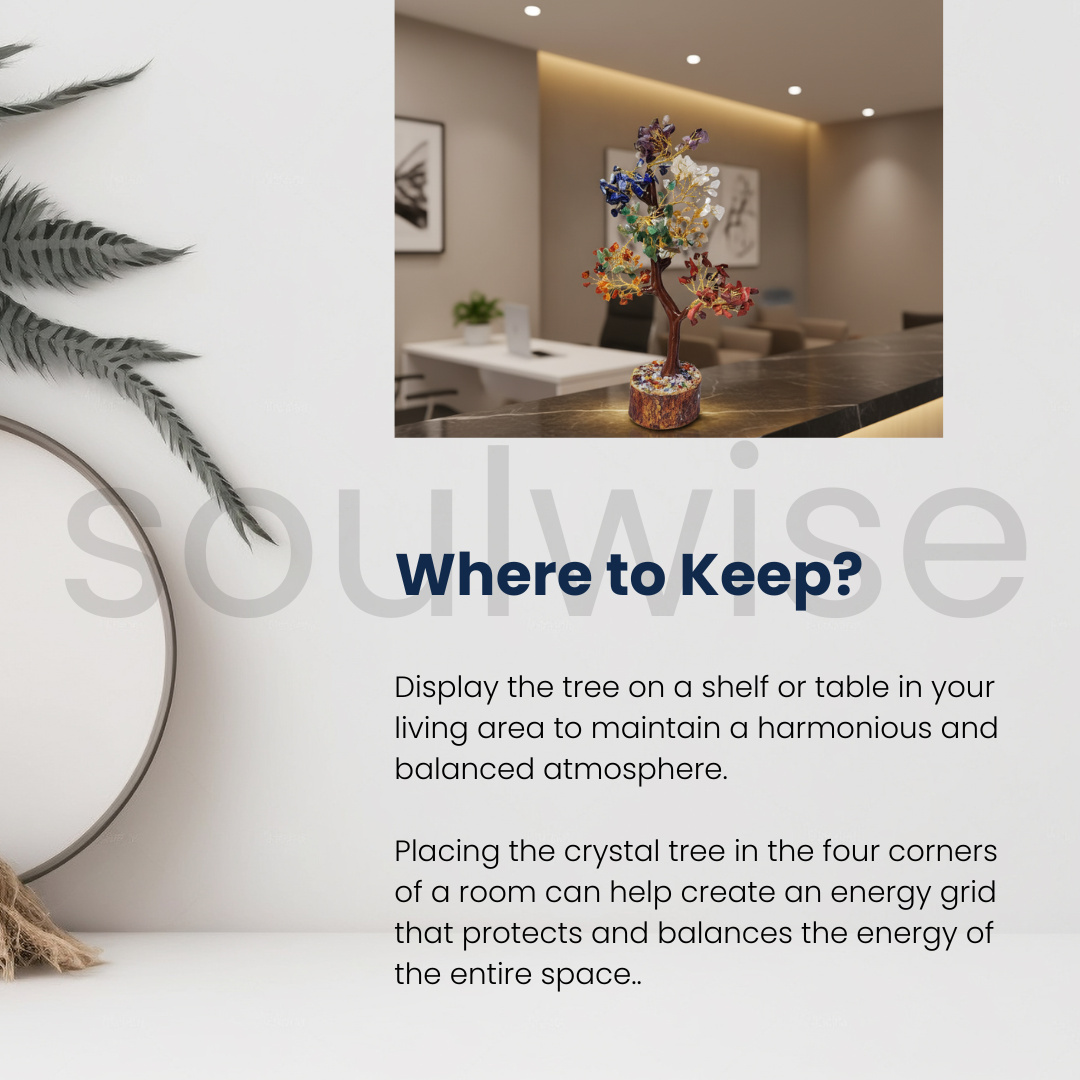 Soulwise Seven Chakra Crystal Tree, 8" Tall, Natural Healing Gemstone Crystal Bonsai Fortune Money Tree for Good Luck, Wealth & Prosperity.