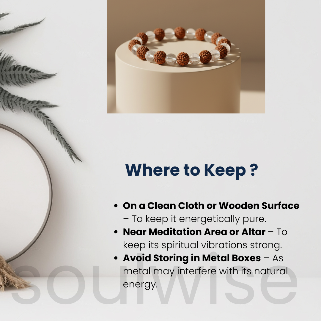 Rudraksha & Clear Quartz Bracelet — Natural Healing, Spiritual Protection & Mental Clarity