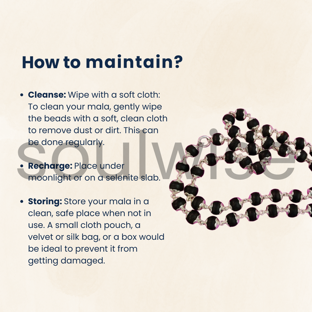 Soulwise Certified Karungali Mala 8mm – 54 Beads Natural Ebony Wood Mala with Silver Plated Caps – Traditional Spiritual Mala for Men & Women.