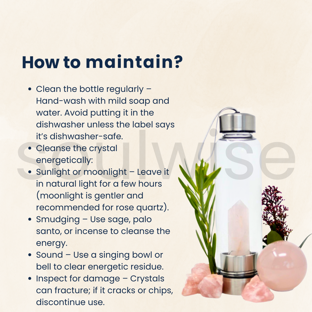 Rose Quartz Crystal Water Bottle, Crystal Elixir Water Bottle 500 ml