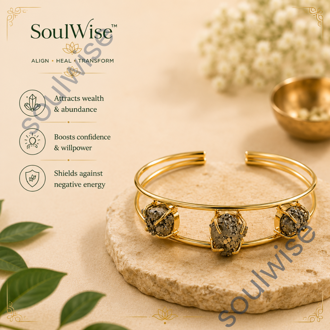 Double Cuff Raw Pyrite Bangle – Natural Crystal Cuff Bracelet for Prosperity, Confidence, Protection & Positive Energy