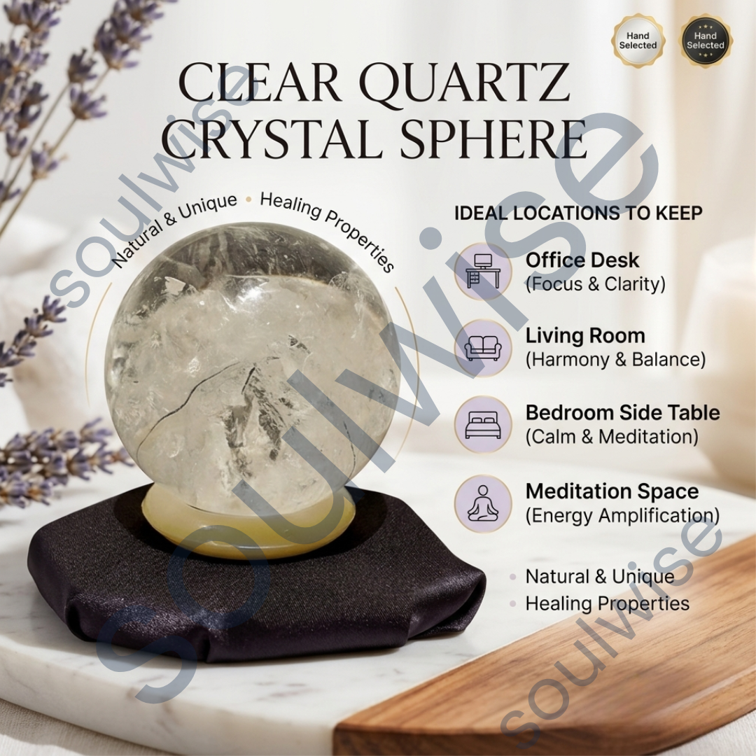 Clear Quartz Crystal Sphere – Natural Healing Crystal Ball for Clarity, Positive Energy, Reiki, Meditation & Chakra Balancing
