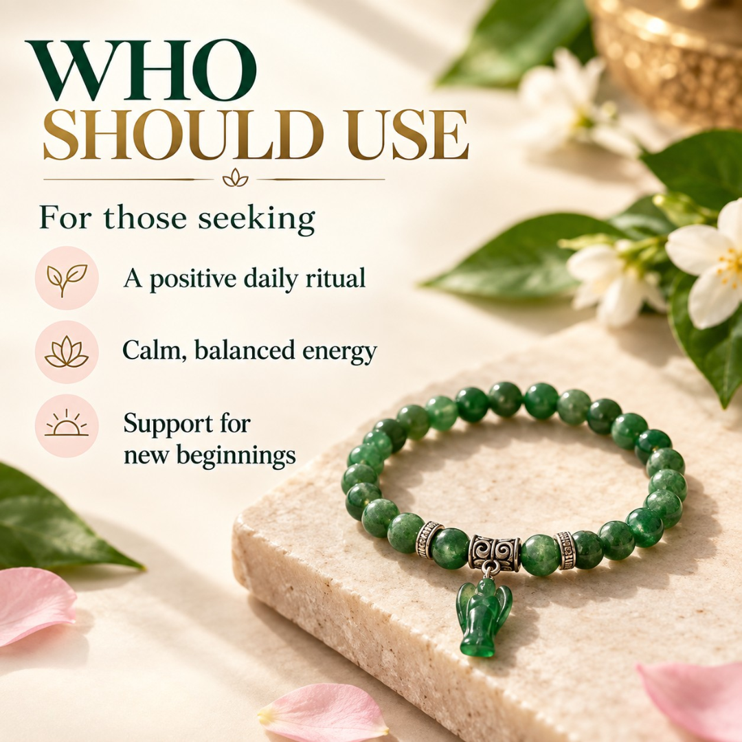 Green Aventurine Bracelet with Angel Charm – Natural Crystal Beads for Luck, Prosperity & Healing – Stretch Bracelet for Women & Men – Spiritual Gift Jewelry
