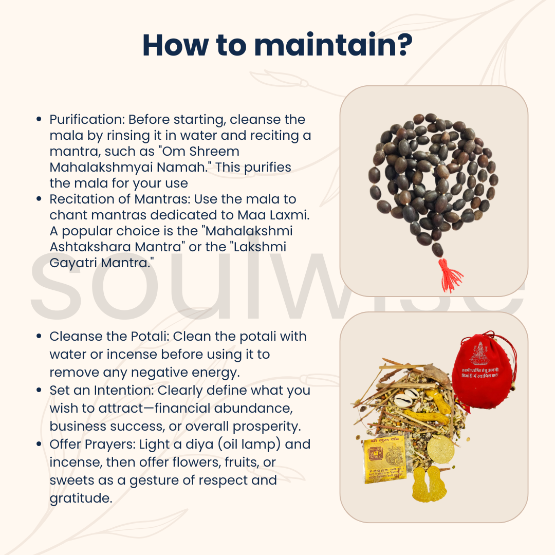 Laxmi Potli with Kamal Gatta Mala (Lotus Seed Mala) | Diwali Puja Combo for Wealth & Blessings | Spiritual Gift for Home, Office & Return Gifting