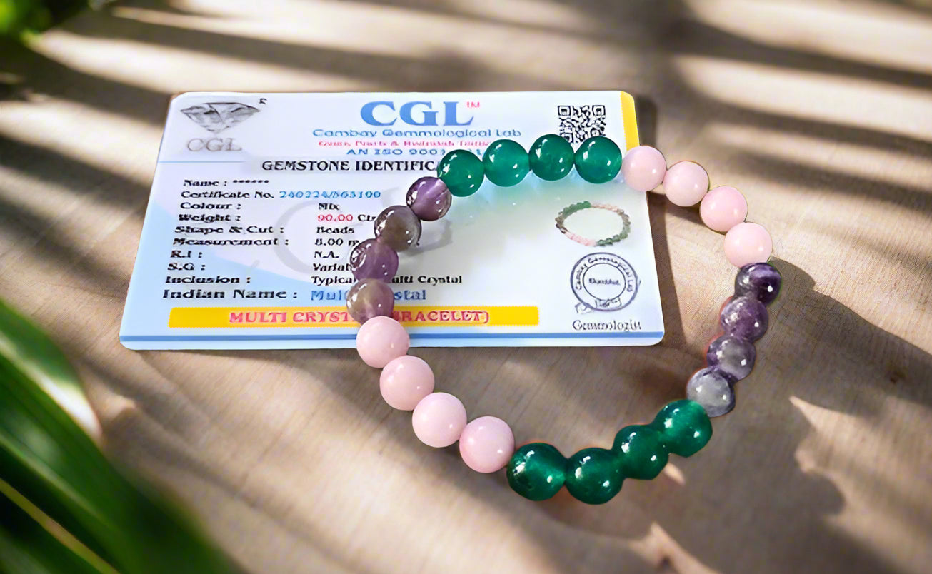 Soulwise Relationship Healing Crystal Bracelet: Amethyst, Rose Quartz & Green Aventurine for Harmony & Wellbeing , 8mm certified, unisex