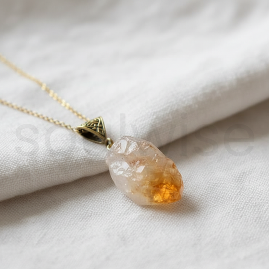 Raw Citrine Crystal Pendant – Natural Healing Stone Necklace for Wealth, Success & Positive Energy | Abundance Crystal Jewelry