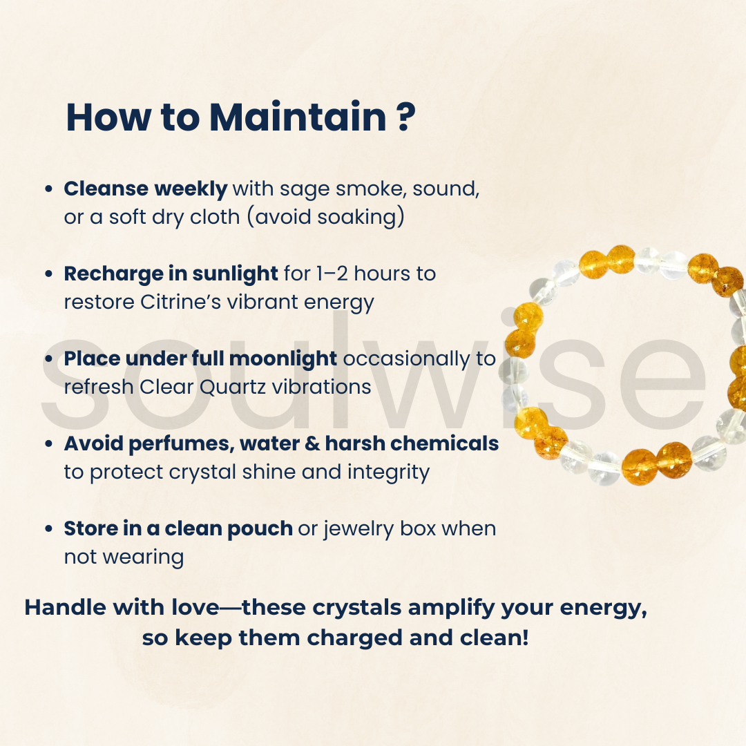 Citrine & Clear Quartz Bracelet – 8mm Natural Gemstone Beads for Positivity, Clarity & Prosperity