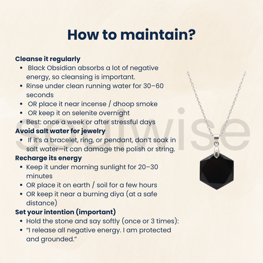 Natural Black Obsidian Hexagon Shape Pendant Healing crystal  - Genuine Protection Stone