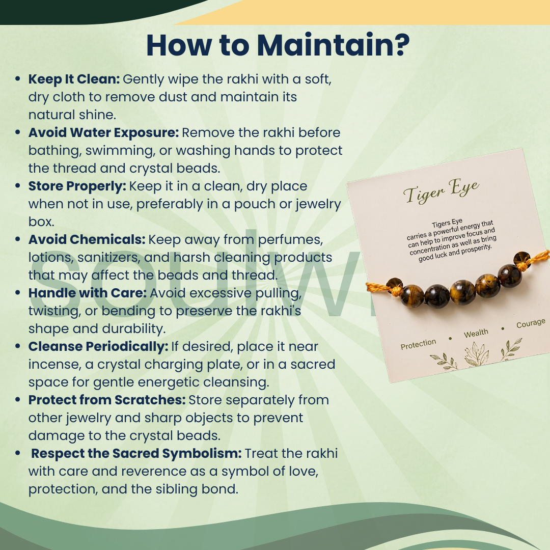 Tiger Eye 5 Beads Rakhi – Natural Crystal Rakhi for Courage, Confidence, Protection & Success