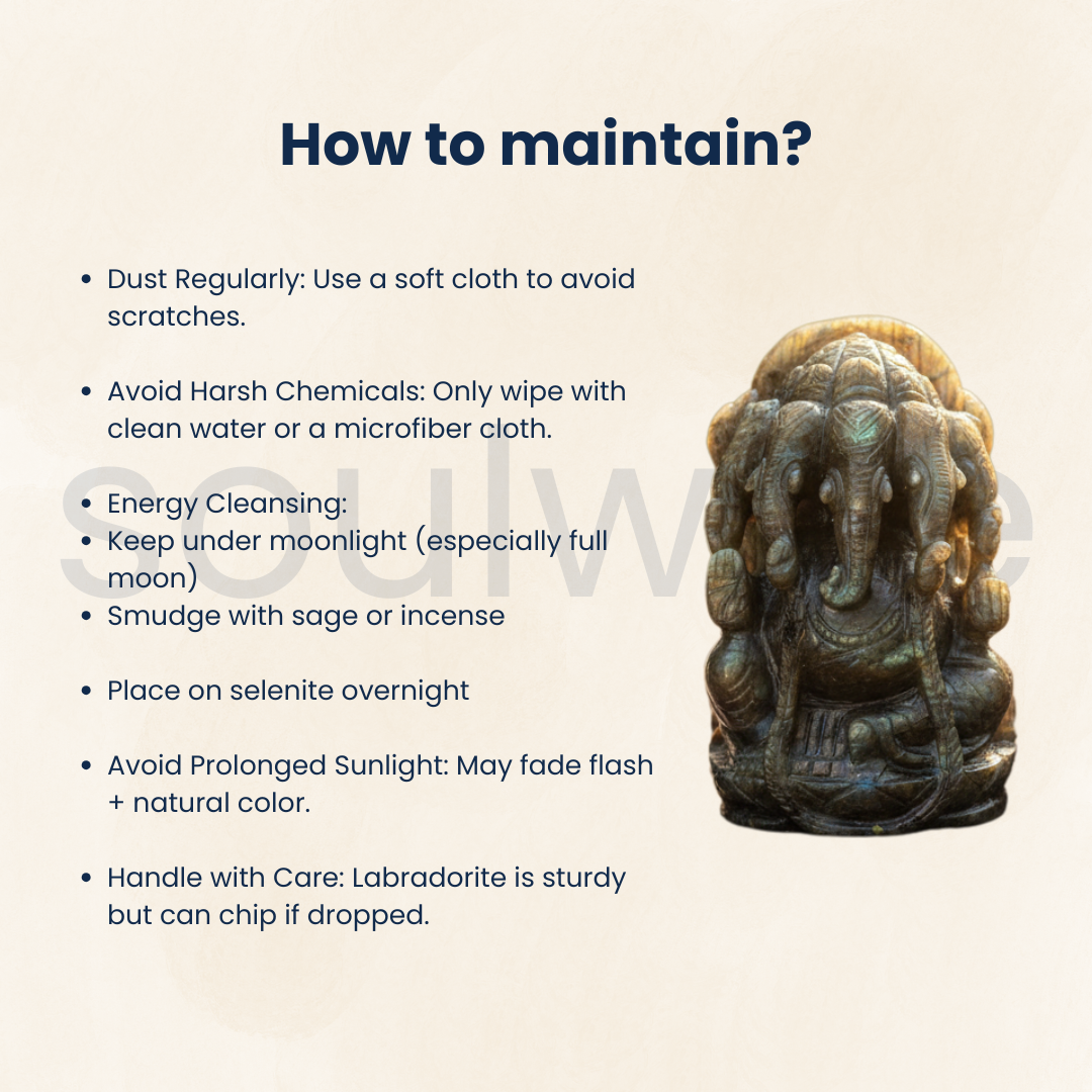 5 Mukhi Ganesh Labradorite Idol – Natural Healing Stone Statue for Protection, Intuition & Prosperity.
