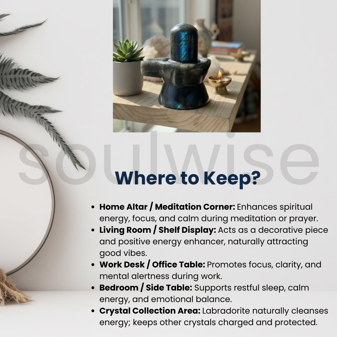 Labradorite Shivling, 1.240 kg Hand-Carved Crystal Shivling, Spiritual Decor, Protection & Meditation