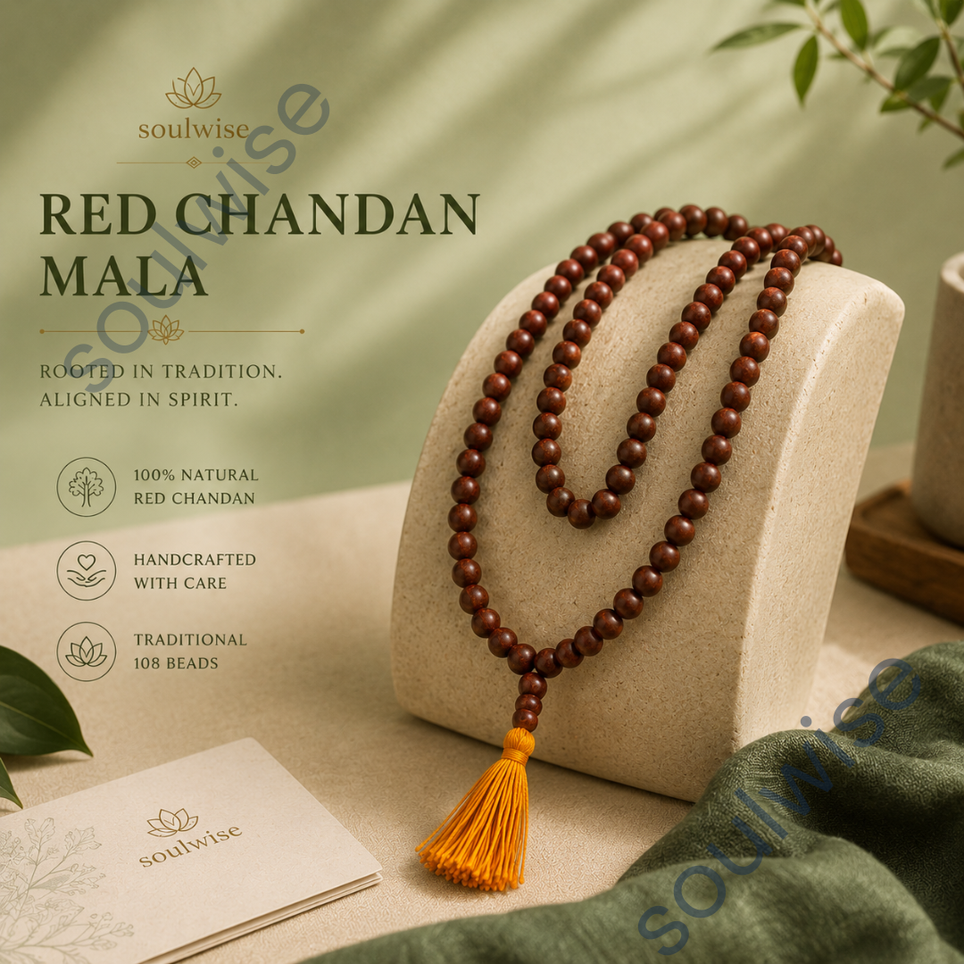Red Sandalwood Mala (Lal Chandan Mala) 8mm – Natural Wooden Prayer Mala for Meditation, Mantra Chanting, Yoga & Spiritual Wellness