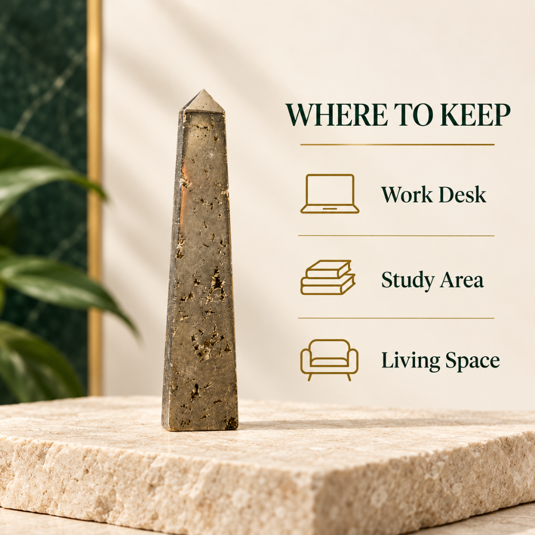 Natural Peru Pyrite Crystal Pencil – Imported Golden Healing Gemstone Point for Wealth, Prosperity, Money Attraction, Confidence, Motivation, Reiki, Meditation & Positive Energy