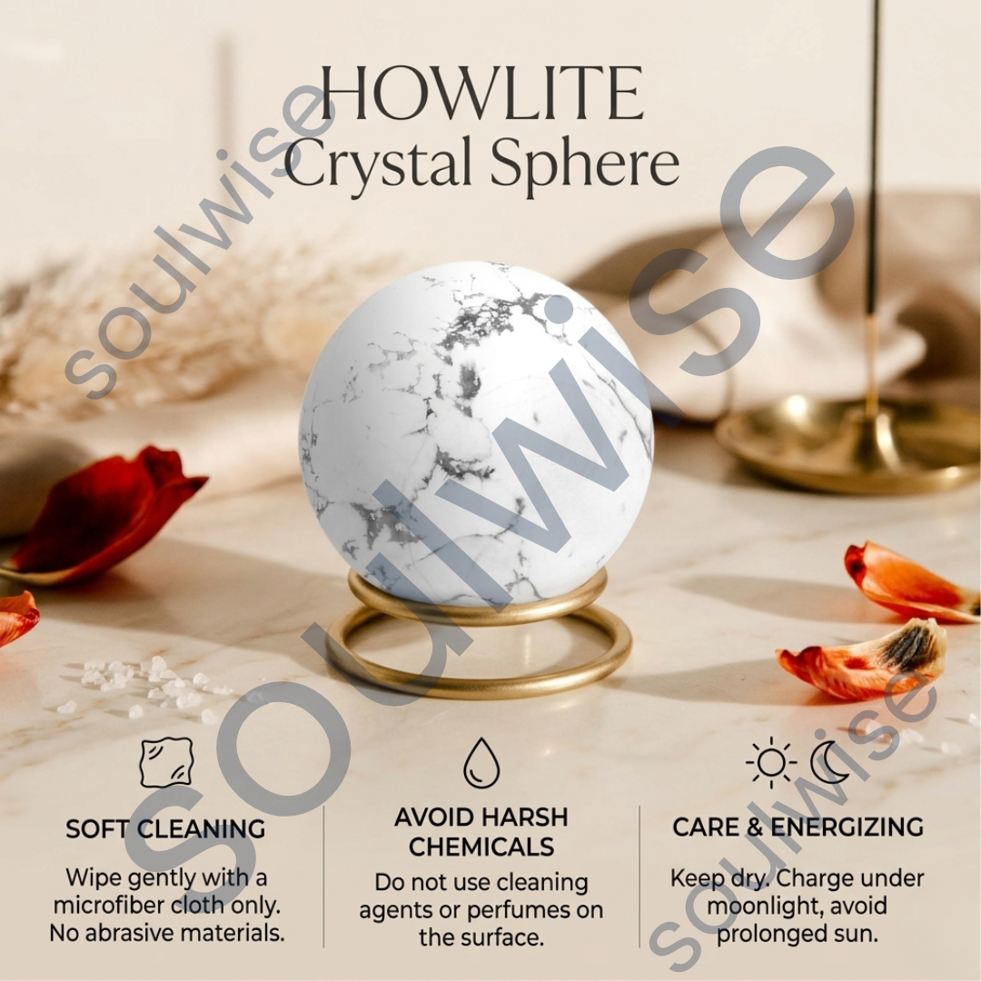 Howlite Healing Crystal Sphere – Natural Crystal Ball for Peace, Focus, Patience & Emotional Balance | Polished Gemstone Sphere for Meditation, Reiki & Home Décor