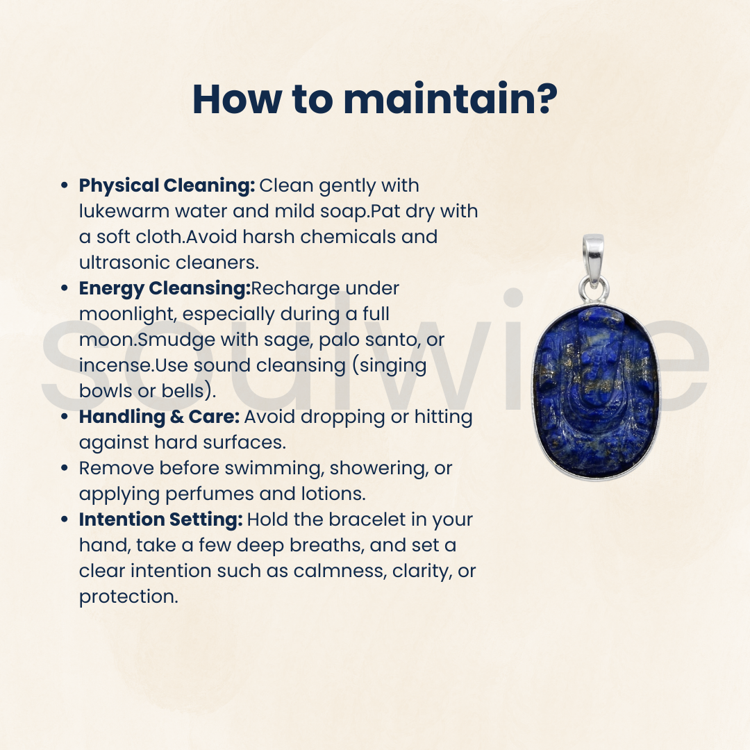 Certified Natural Lapis Lazuli Ganesha Pendant for Wisdom and Awareness.