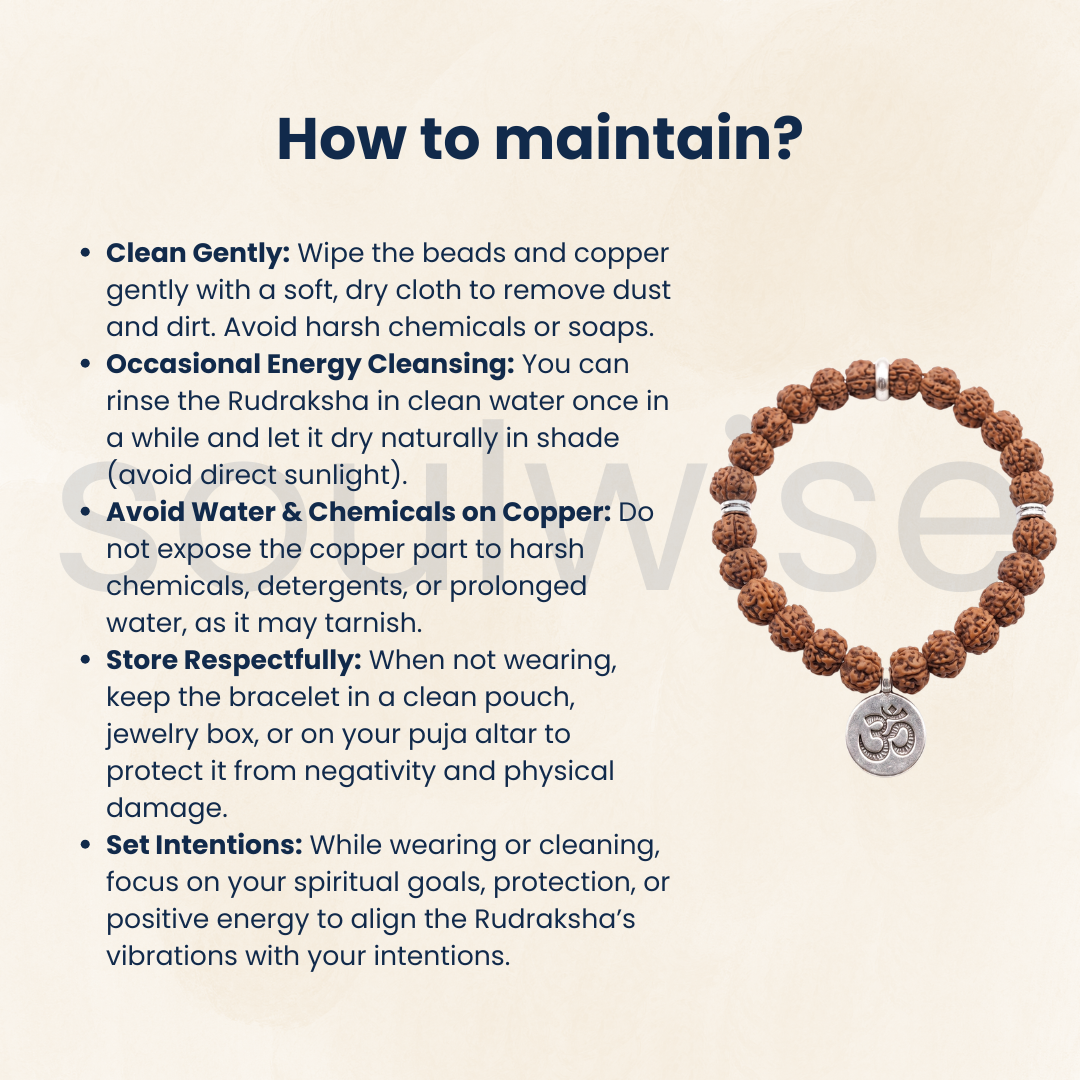 Om Rudraksha Bracelet – Natural Rudraksha Beads with Om Charm | Spiritual Protection, Meditation & Positive Energy Bracelet for Men & Women