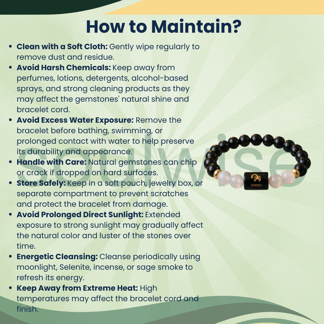 Scorpio (Vrishchik Rashi) Zodiac Bracelet – Natural Obsidian & Clear Quartz Crystal Bracelet for Protection, Strength & Clarity