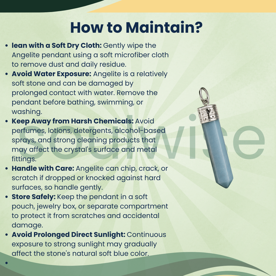 Angelite Pencil Pendant – Natural Healing Crystal Necklace for Peace, Spiritual Awareness & Divine Connection