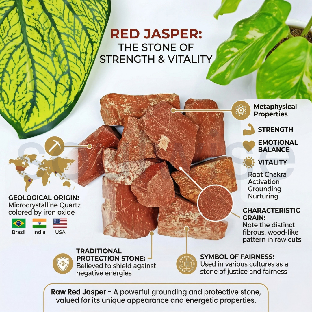 Red Jasper Raw Natural Crystal – Unpolished Healing Stone for Strength, Stability & Grounding Energy (50g)