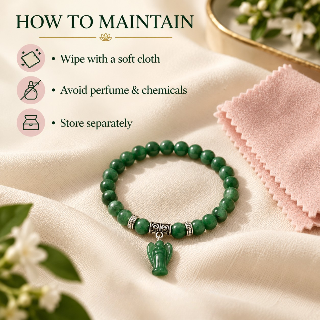 Green Aventurine Bracelet with Angel Charm – Natural Crystal Beads for Luck, Prosperity & Healing – Stretch Bracelet for Women & Men – Spiritual Gift Jewelry