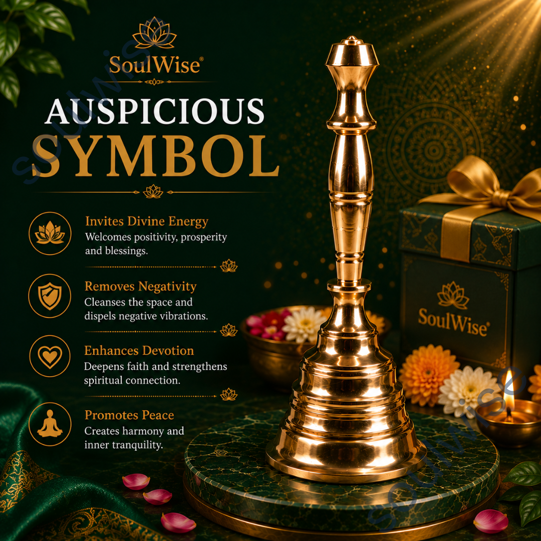 Brass Hand Bell (Ghanti) for Puja & Aarti | Traditional Temple Bell for Home Mandir, Meditation & Spiritual Rituals