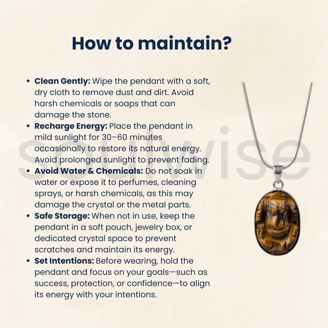 Certified Tiger Eye Stone Ganesh Locket Tiger's Eye Gemstone Lord Ganesha Pendant