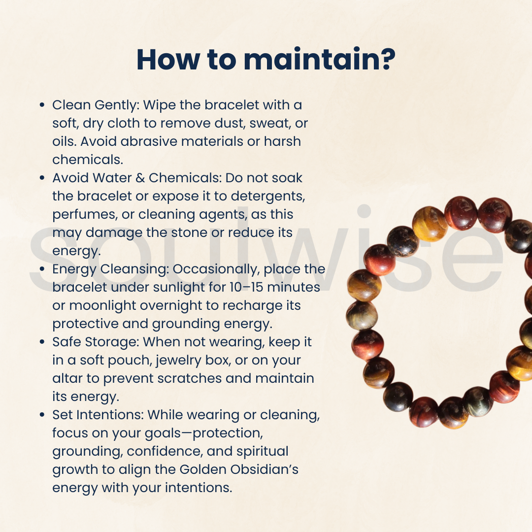 Natural Golden Obsidian Beaded Bracelet 10mm  – Protection & Energy Crystal Bracelet for Men & Women
