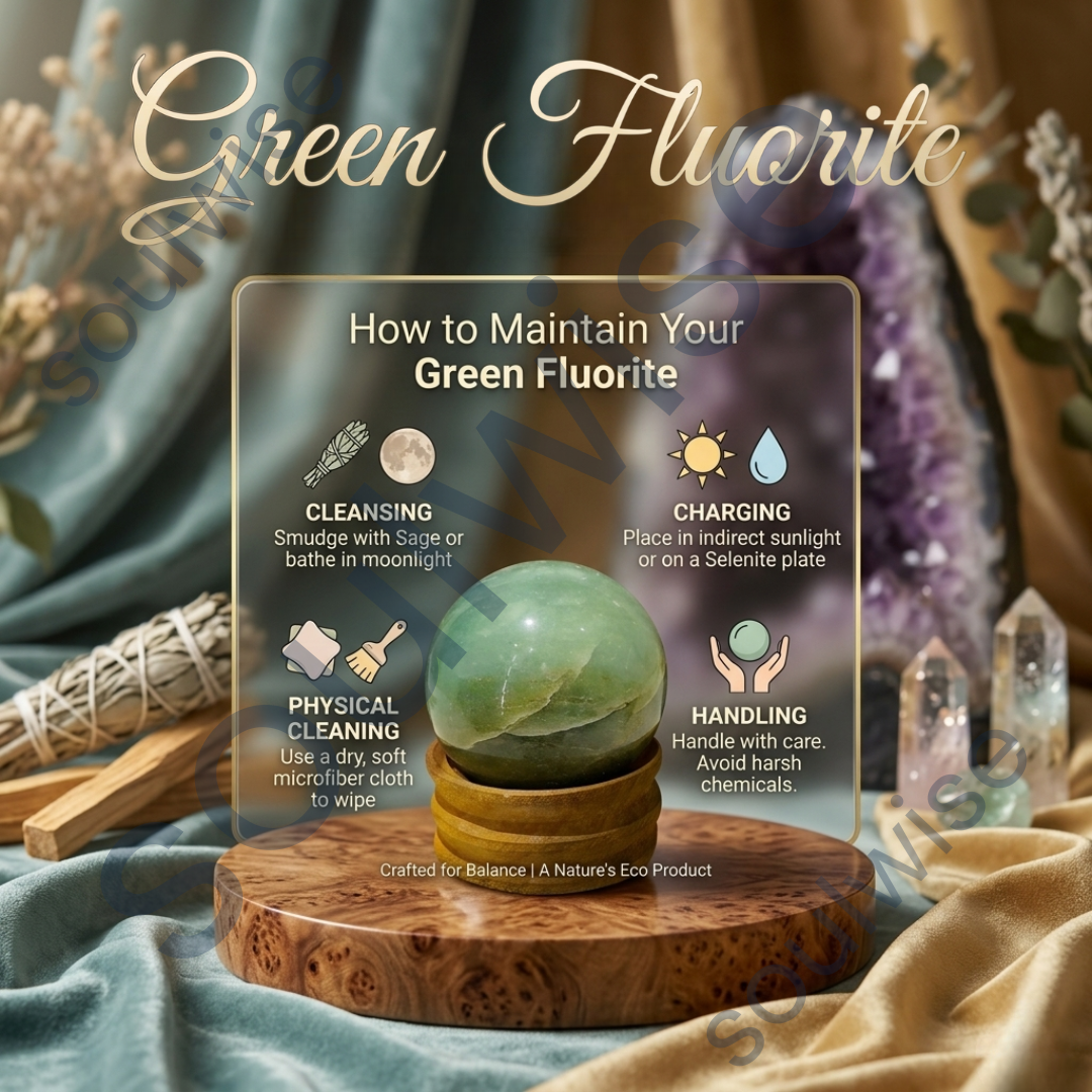 Green Fluorite Crystal Sphere (50–55mm) with Wooden Stand – Natural Healing Stone for Meditation, Chakra Balance, Focus & Home Décor