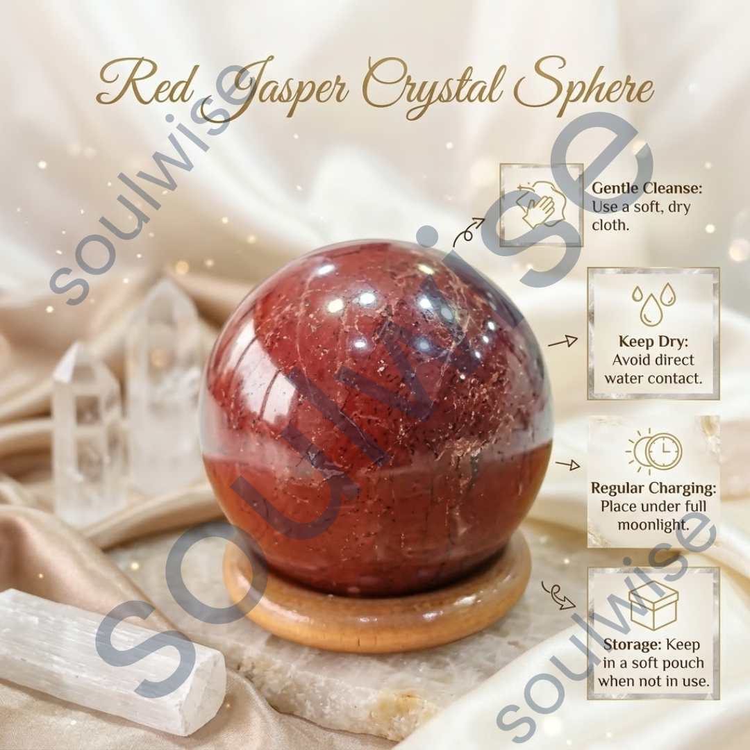 Red Jasper Crystal Sphere (50–55mm) with Wooden Stand – Natural Healing Crystal Ball for Reiki, Meditation, Chakra Balancing & Home Décor