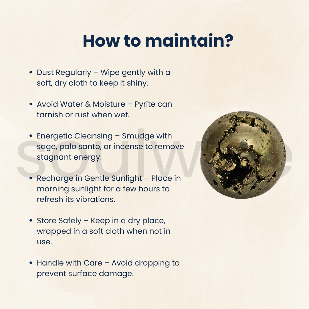 Soulwise Natural Peru Pyrite Crystal Sphere – Imported Golden Energy Stone for Motivation, Focus & Home Decor.