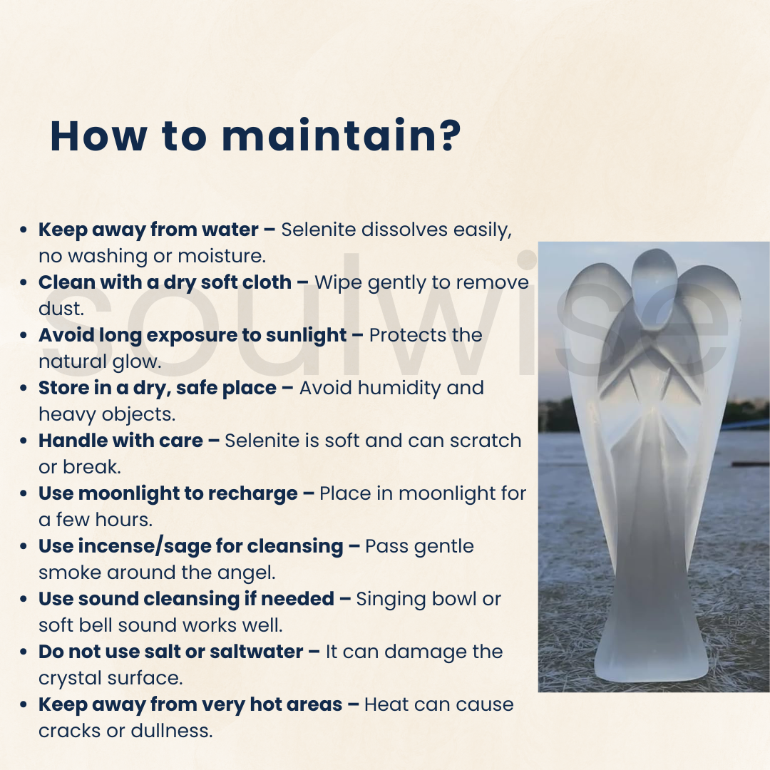 Selenite Angel – Hand-Carved Pure White Crystal Guardian for Cleansing, Protection & Positive Energy (7- inch)