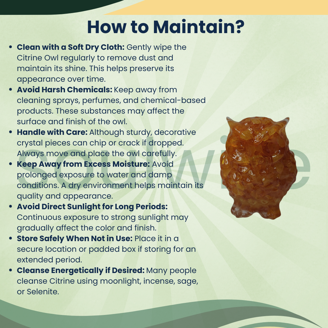 Citrine Owl – Natural Crystal Owl for Abundance, Prosperity, Success & Positive Energy | Spiritual Home & Office Décor