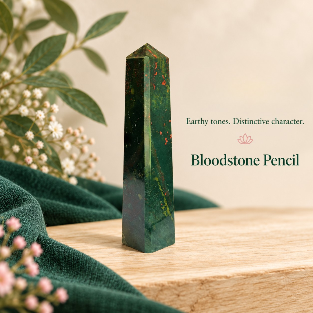 Natural Bloodstone Crystal Pencil – Healing Gemstone Point for Courage, Strength, Protection, Grounding, Confidence, Reiki, Meditation, Root Chakra Balancing & Positive Energy