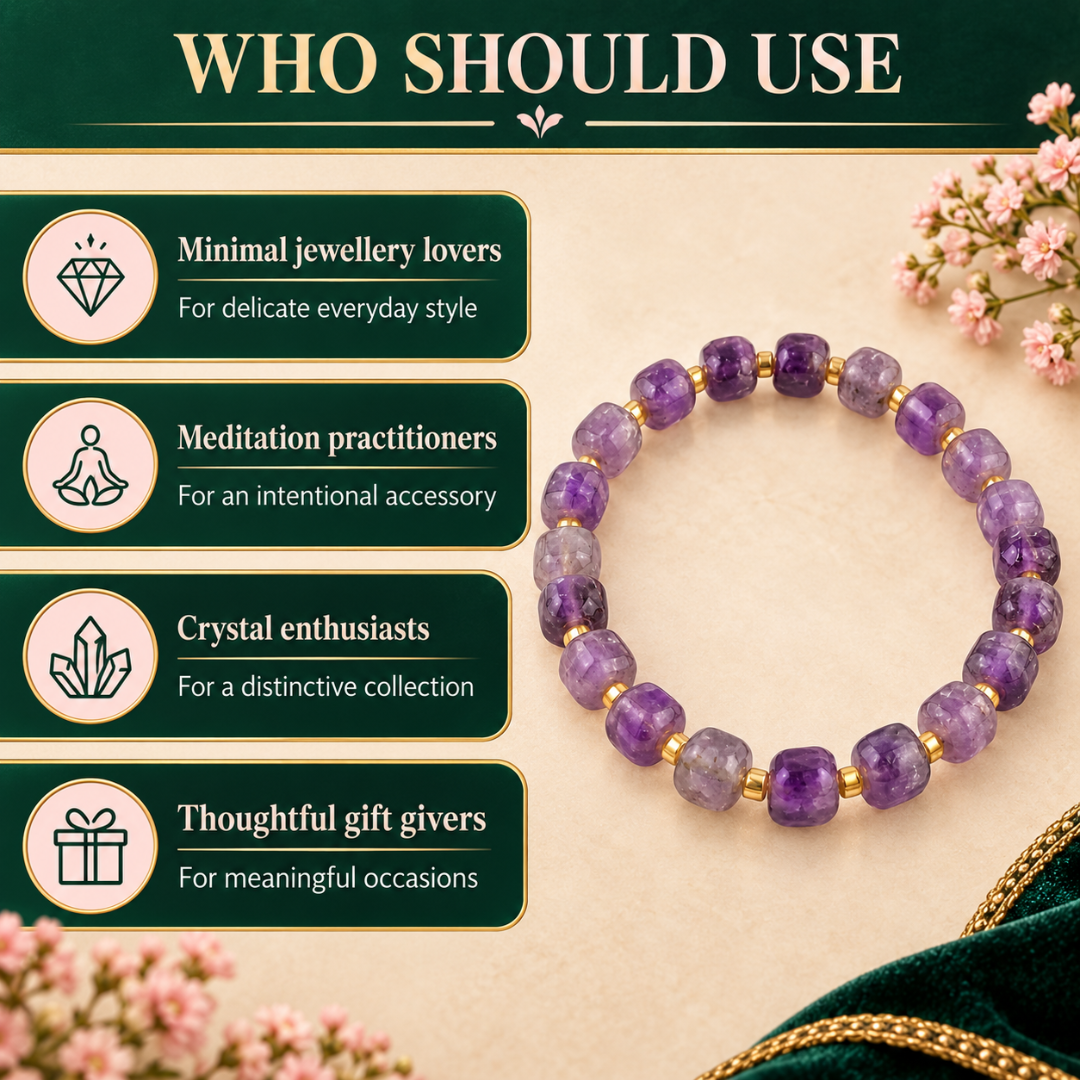 Natural Amethyst Mini Cube Healing Crystal Bracelet – Purple Gemstone Beaded Bracelet for Peace, Protection, Emotional Balance, Positive Energy, Reiki, Meditation & Spiritual Wellness | Unisex Crystal Jewelry