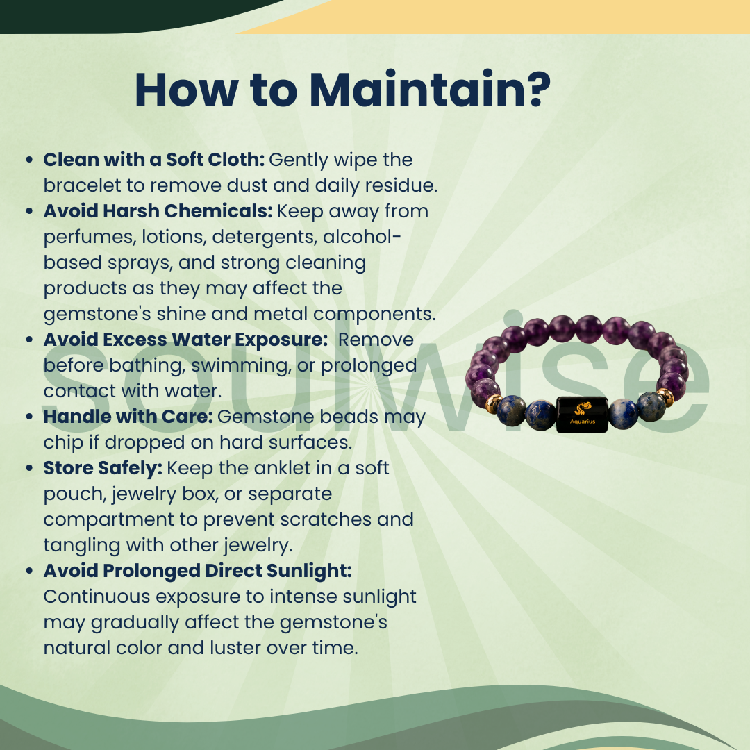 Aquarius (Kumbh Rashi) Zodiac Bracelet – Natural Amethyst & Lapis Lazuli Crystal Bracelet for Wisdom, Intuition & Clarity
