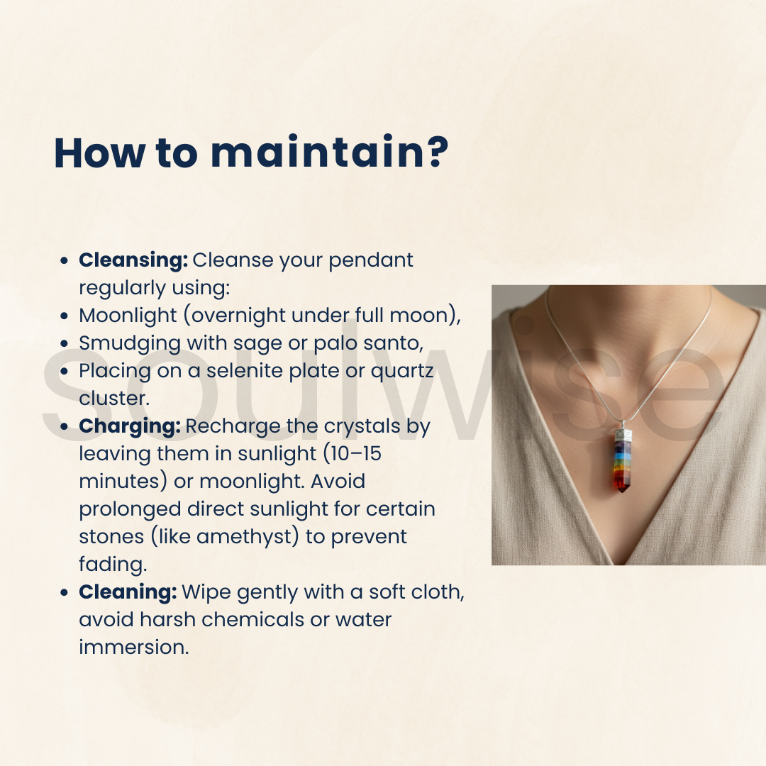 Seven Chakra Crystal Pendant – Healing Energy Necklace for Meditation, Yoga, and Chakra Balancing.