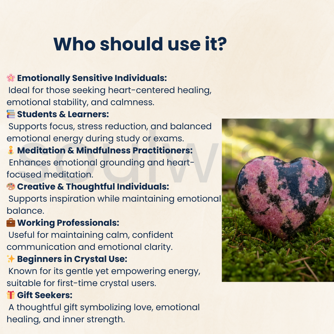 Rhodonite Heart Stone Polished Natural Crystal for Meditation Emotional Balance Love Energy Spiritual Home Décor Gift